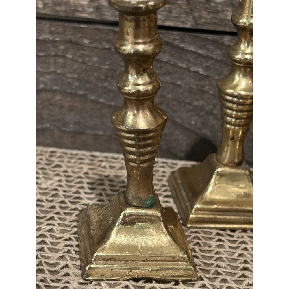 Vintage Peerage Made in England Miniature Brass Candlesticks 3 1/2 inches tall‎